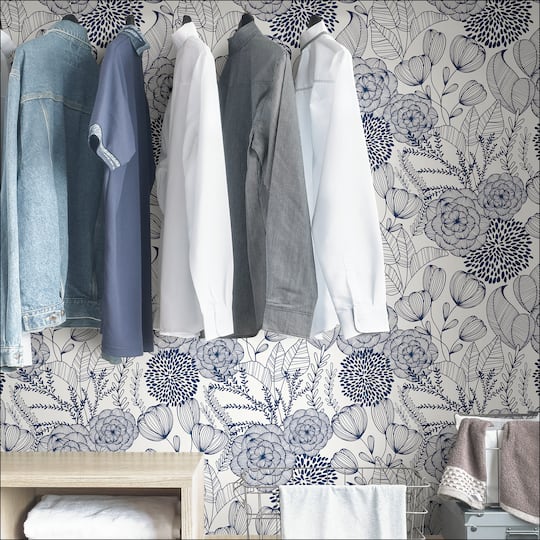 NuWallpaper Navy Secret Garden Peel & Stick Wallpaper
